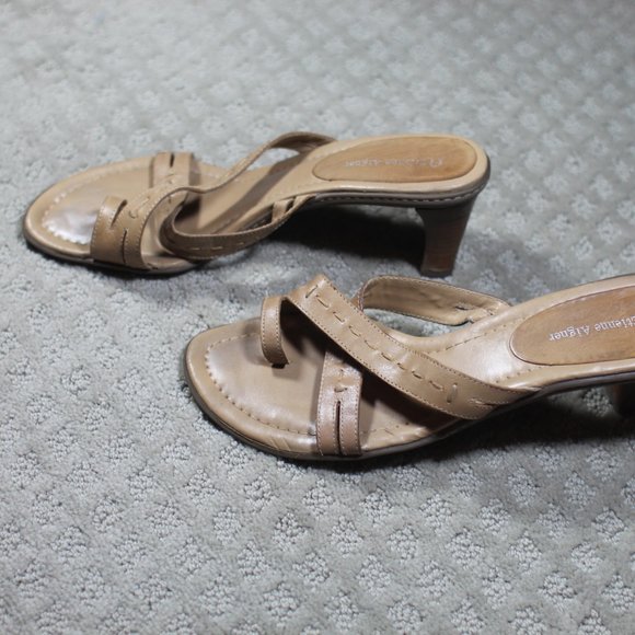Etienne Aigner Tan Stacked Heel Sandals - Picture 2 of 5